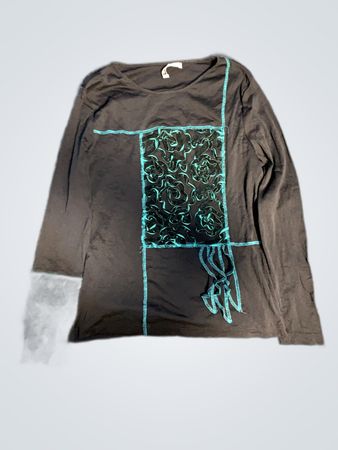 Black Long-Sleeve Top with Teal Accents