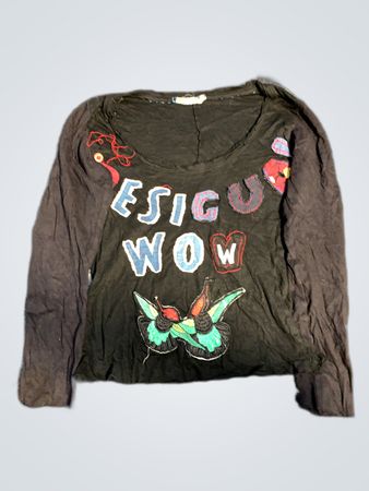 Black Long-Sleeve Shirt with Embroidered Design