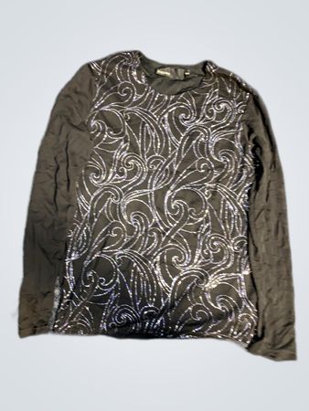 Black Long-Sleeve Top with Silver Embroidery