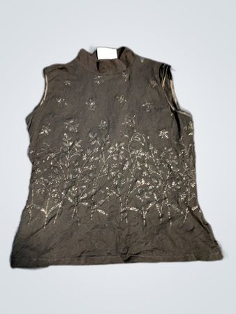 Gray Sleeveless Top with Floral Pattern