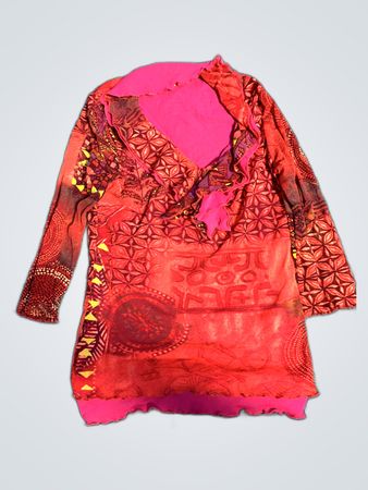 Red Embroidered Scarf or Shawl