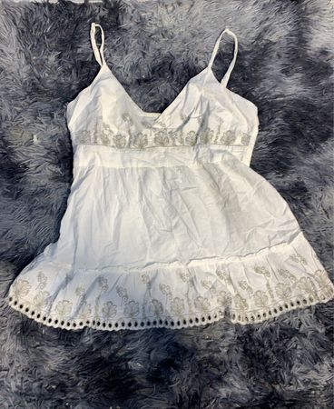 White Camisole with Floral Embroidery