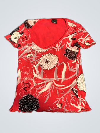 Red Floral Short Sleeve Shirt