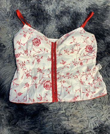 Zara Red Rose Print Satin Cami Top