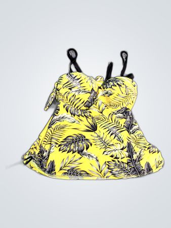 Yellow Tropical Print Swim Top