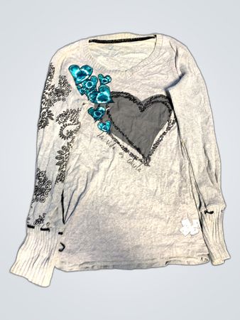 Embellished Gray Knit Sweater