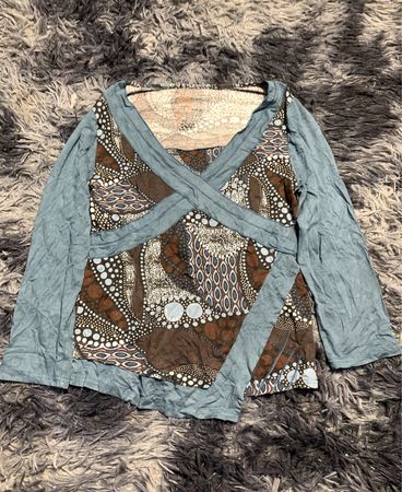 Blouse with Brown and Blue Pattern