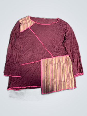 Maroon Long-Sleeve Top with Striped Accents