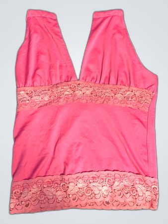 Pink Lace Trim Tank Top