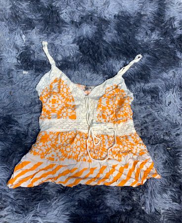 Orange and White Floral Romper
