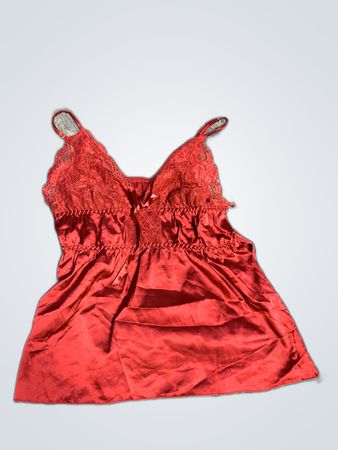 Red Lace Trim Silk Blend Chemise