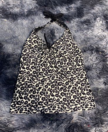 Leopard Print Halter Neck Swimsuit Top