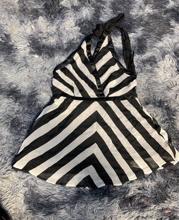 Unbranded Black and White Striped Halter Mini Dress