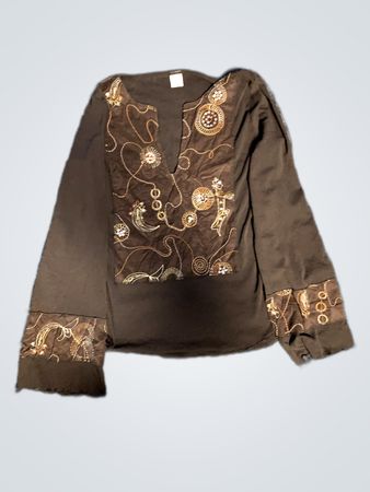 Brown Embroidered Long Sleeve Top