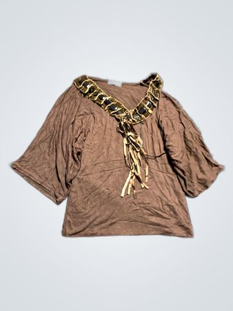 Brown T-Shirt with Animal Print Accent