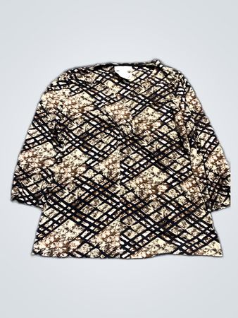 Blouse with Black and Beige Plaid Pattern