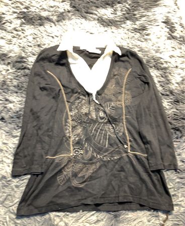 Black Long-Sleeve Shirt with White Collar