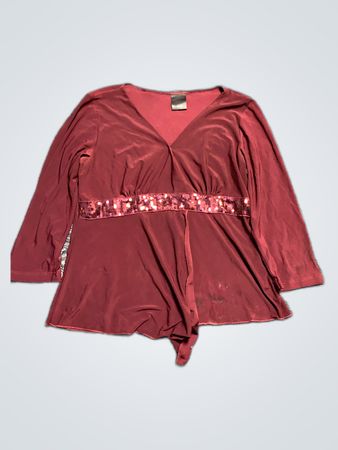 Red Long-Sleeve Blouse with Sequins