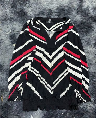 Black, White, and Red Striped Top
