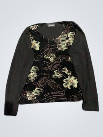 Black Floral Long Sleeve Top