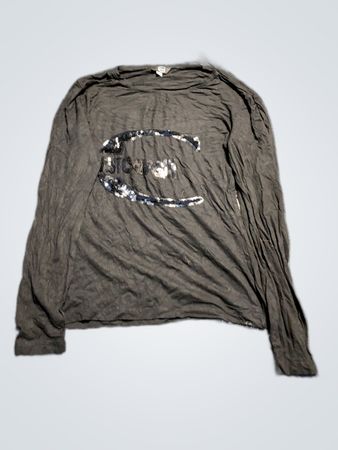 Black Long-Sleeve Shirt with Sequined Eye Design