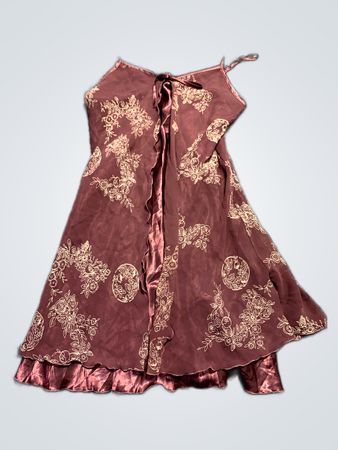 Pink Satin Nightgown with Gold Floral Pattern