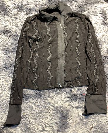 Gray Sequined Jacket and Blouse Set