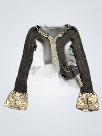 Black Knit Top with Leopard Print Accents