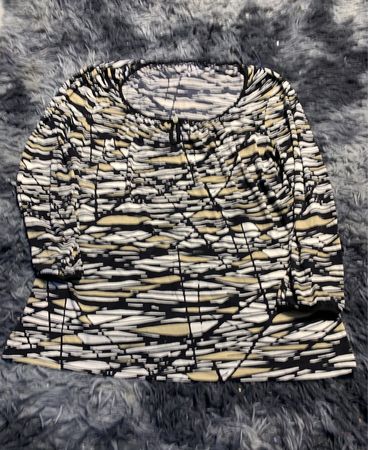 Blouse with Black White and Beige Abstract Pattern