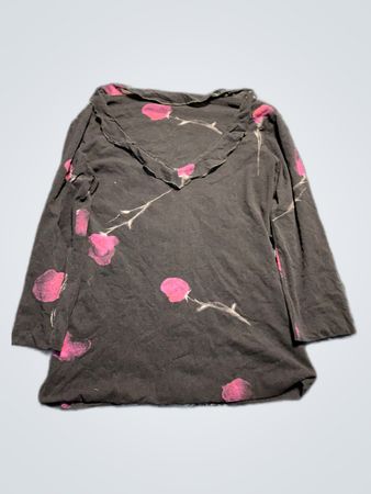 Long Sleeve Black Top with Pink Floral Pattern