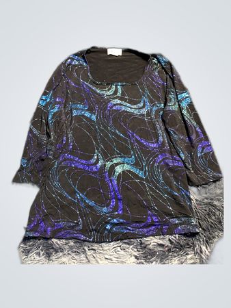 Black Long Sleeve Top with Blue and Purple Design