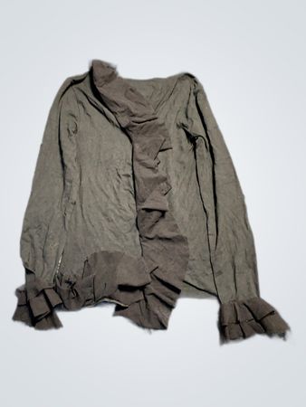 Gray Long Sleeve Top with Ruffled Hem