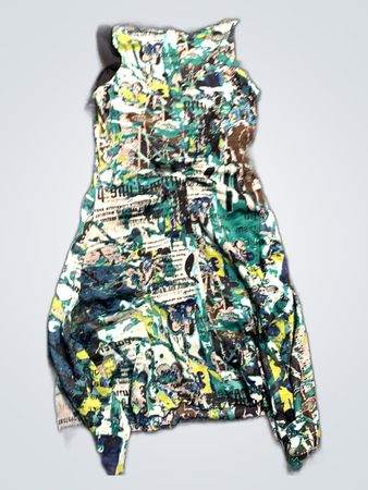 Multicolored Dress with Newspaper Print