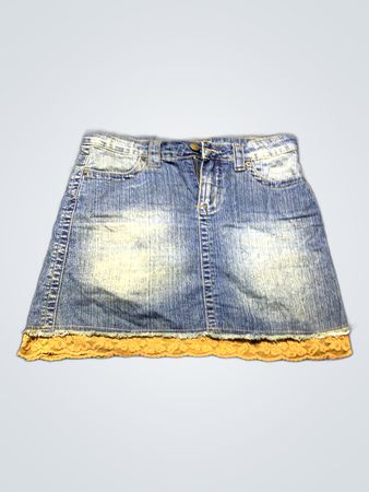 Denim Skirt with Yellow Lace Hem