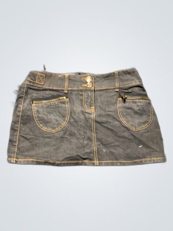 Gray Denim Skirt with Yellow Stitching