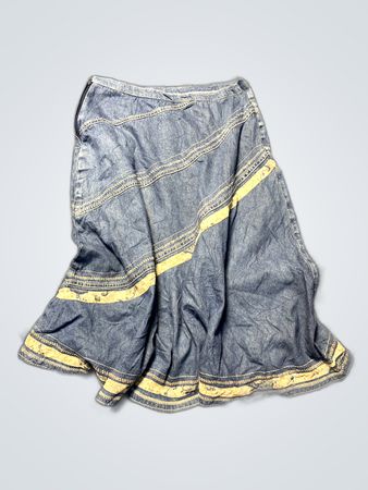 Blue Denim Skirt with Yellow Accents