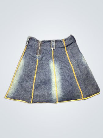 Blue Denim Skirt with Yellow Stitching