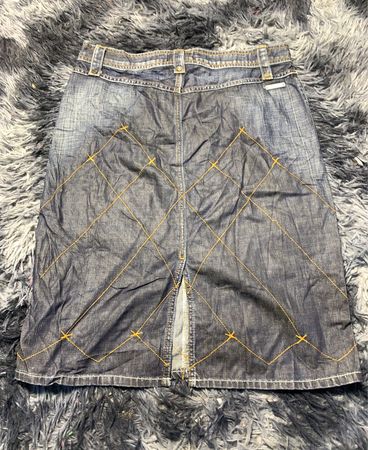 Denim Skirt with Yellow Stitching