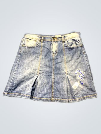 Denim Skirt with Floral Embroidery