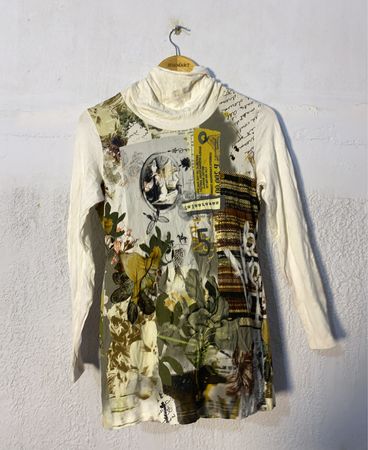 Long Sleeve Collared Shirt with Mixed Print
