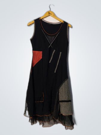 Black Dress with Gray and Orange Accents