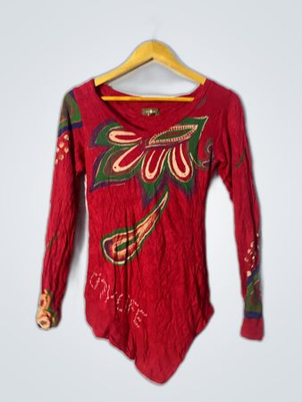 Unbranded Red Batik Print Long Sleeve Top