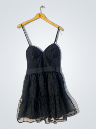 Black Sheer Mini Dress with Pink Zipper