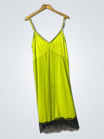 Lime Green Chemise with Black Lace Hem