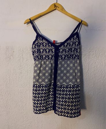 Navy and White Geometric Cami Top