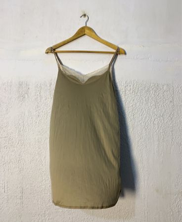 Green Lace-Trimmed Slip Dress