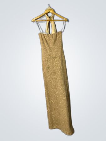 Unbranded Gold Glitter Halter Midi Dress