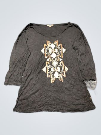 Black Long Sleeve Shirt with White and Gold Design