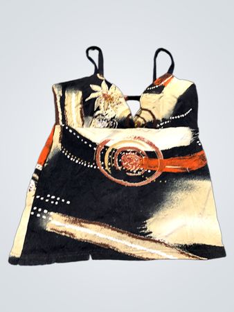 Black and Beige Floral Pattern Tank Top