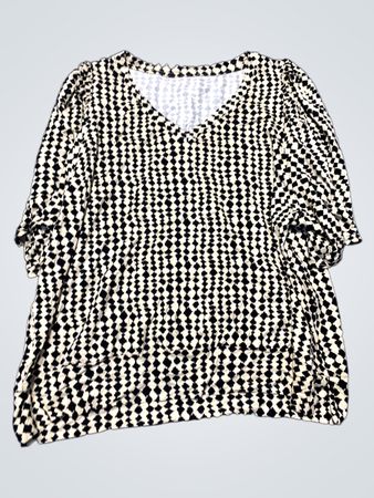 Unbranded Black and White Geometric Print V-Neck Blouse